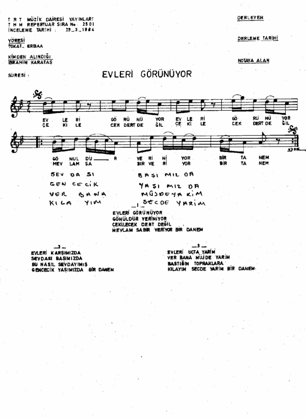 Evleri Görünüyor - Erbaa Türküsü